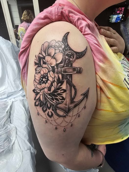 Flowers & Anchor tattoo