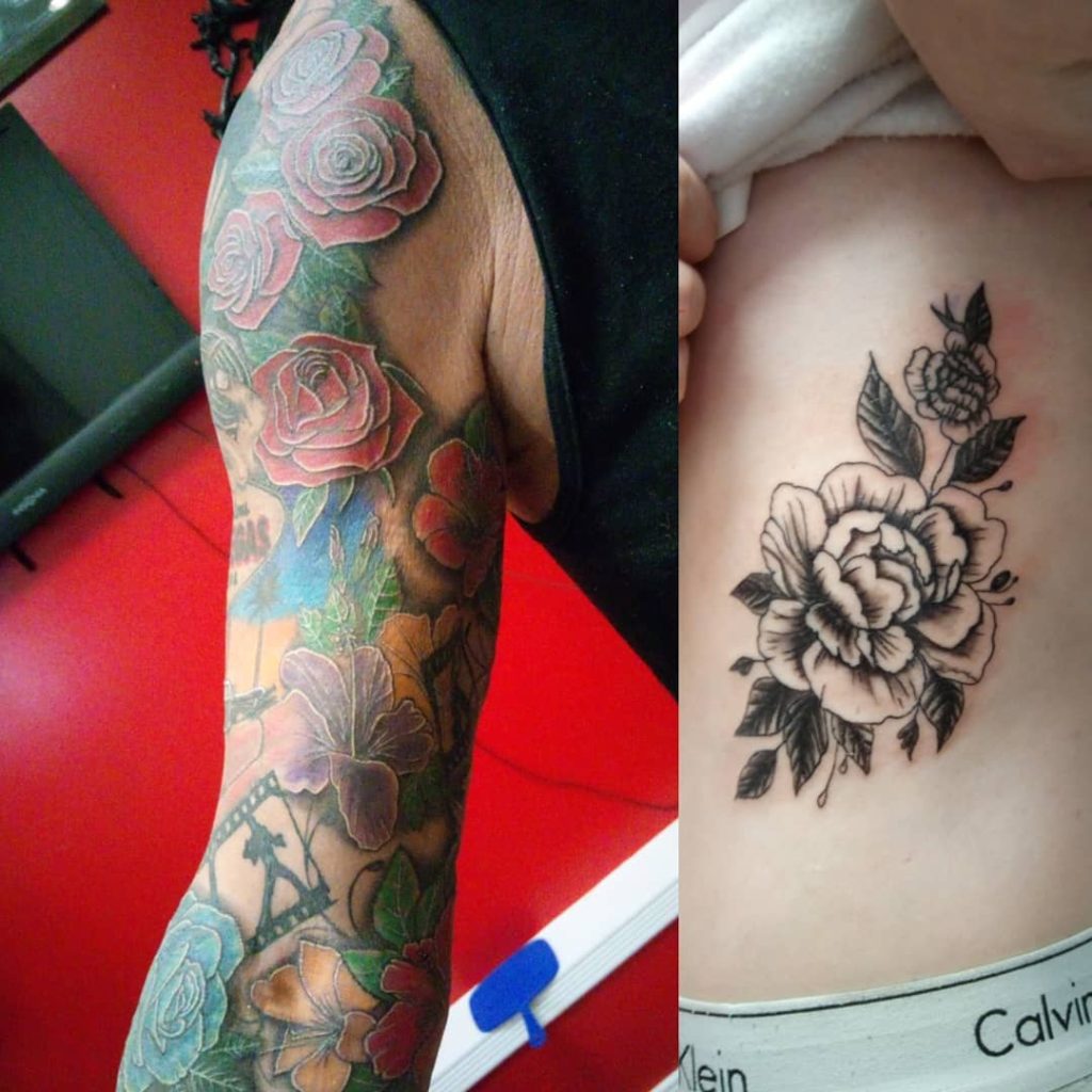 Colour floral sleeve tattoo & Peony tattoo
